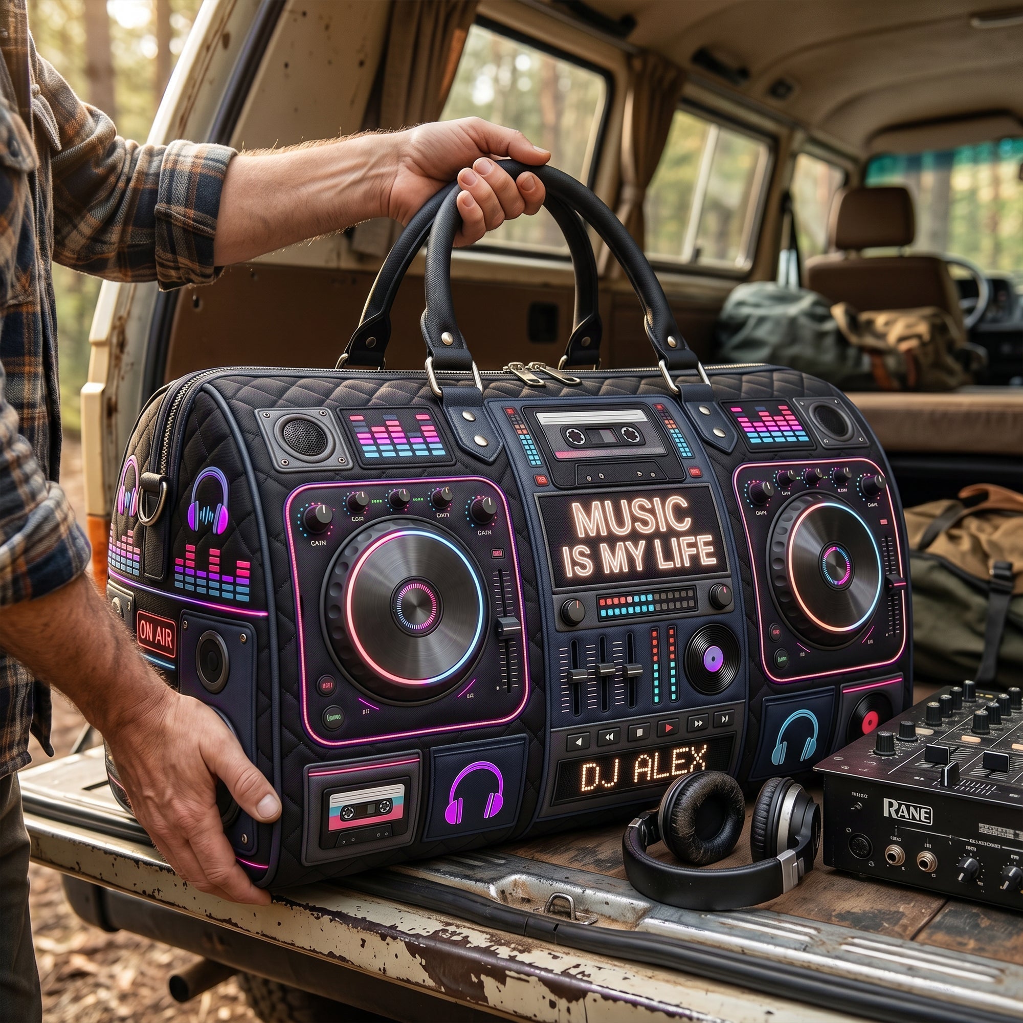 "Music Is My Life" - Personalized DJ Mixer Quilted Duffle Bag - Perfect Gift for Music Lovers