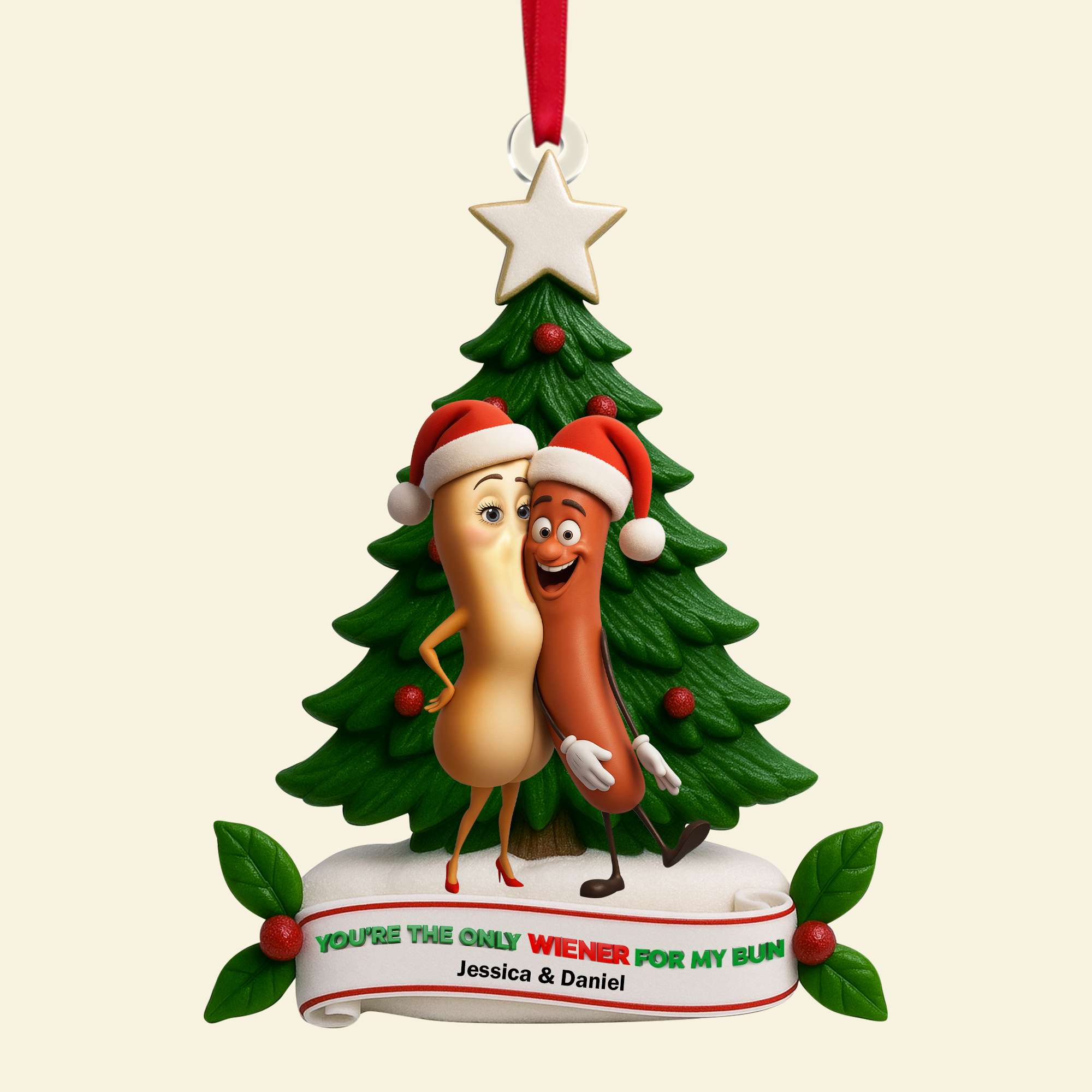 You're the Only Wiener for My Bun - Cute Food Duo Ornament - Personalized Gift for Couples Ornament PopCulturePrints