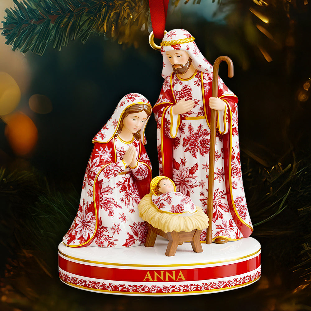 "Cherish the True Meaning of Christmas" - Toile de Jouy Nativity Christmas Ornament - Personalized Gift for Family, Friends, and Believers Ornament PopCulturePrints