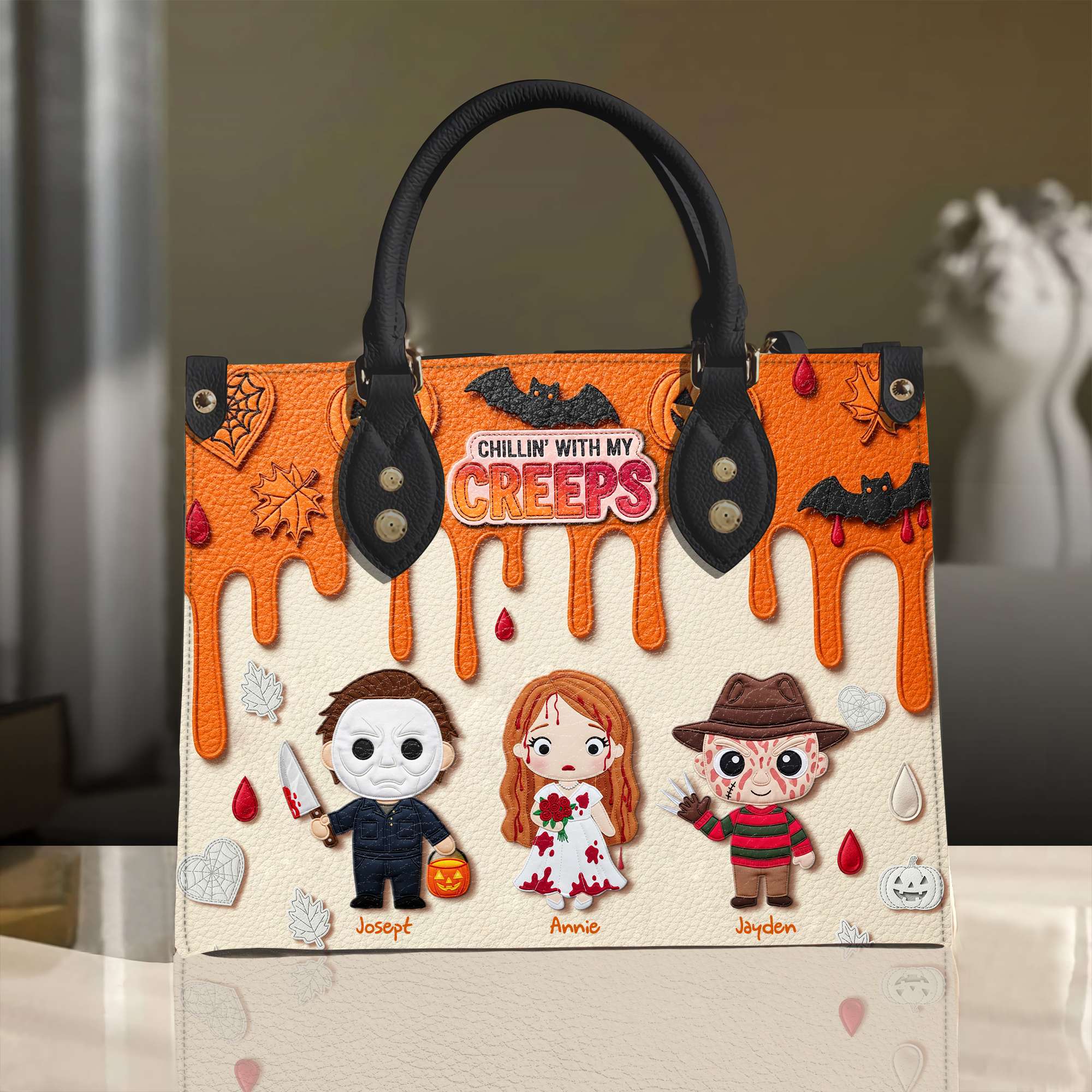 "Chillin' with My Creeps" - Personalized Halloween Leather Bag - Gift for Mom & Grandma Leather Bag PopCulturePrints