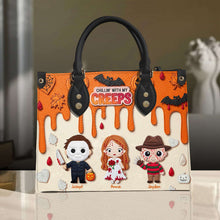 Load image into Gallery viewer, &quot;Chillin&#39; with My Creeps&quot; - Personalized Halloween Leather Bag - Gift for Mom &amp; Grandma Leather Bag PopCulturePrints
