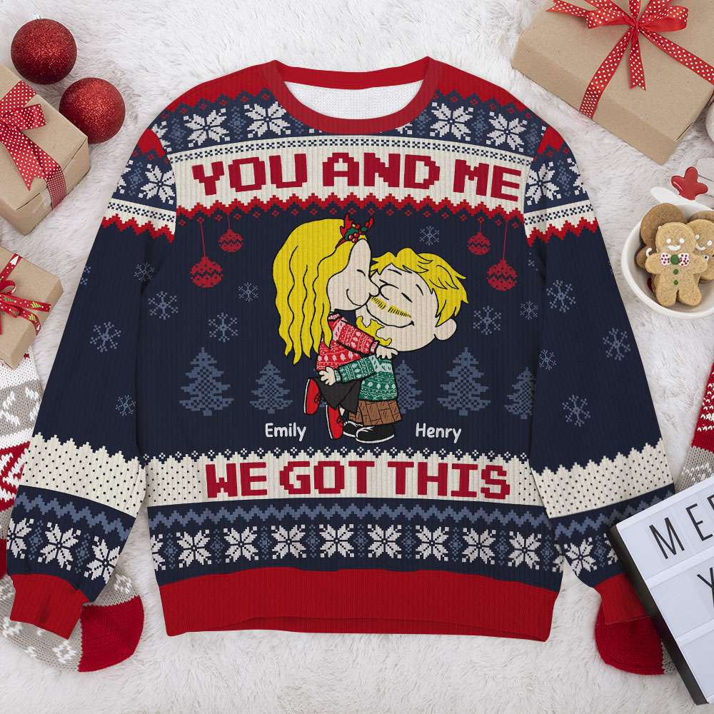 Personalized Christmas Ugly Sweater for Couples - 'You and Me, We Got This'