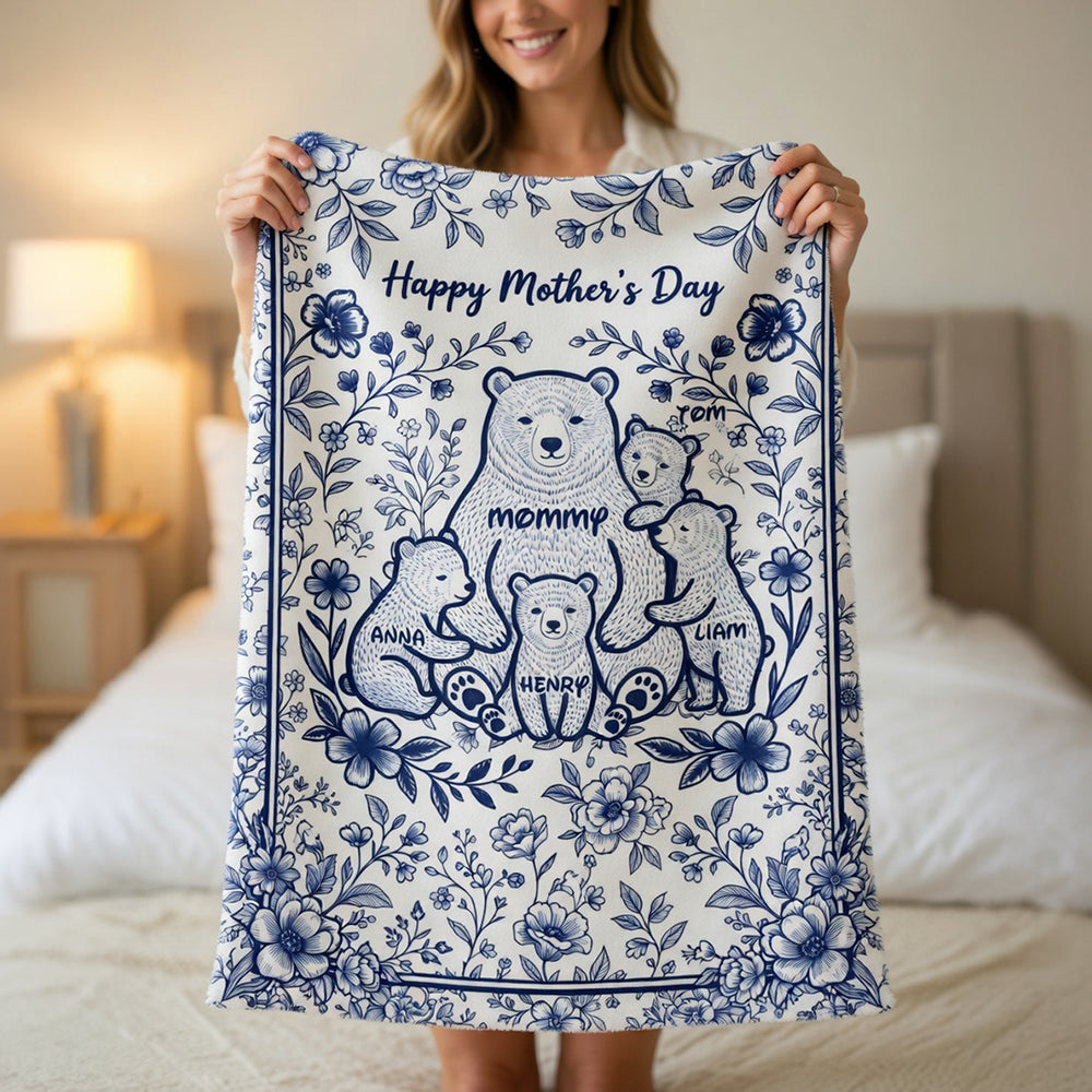 “Love Knows No Bounds” - Heartfelt Mama Bear Blanket - Personalized Gift for Moms, Grandma & More Blanket PopCulturePrints