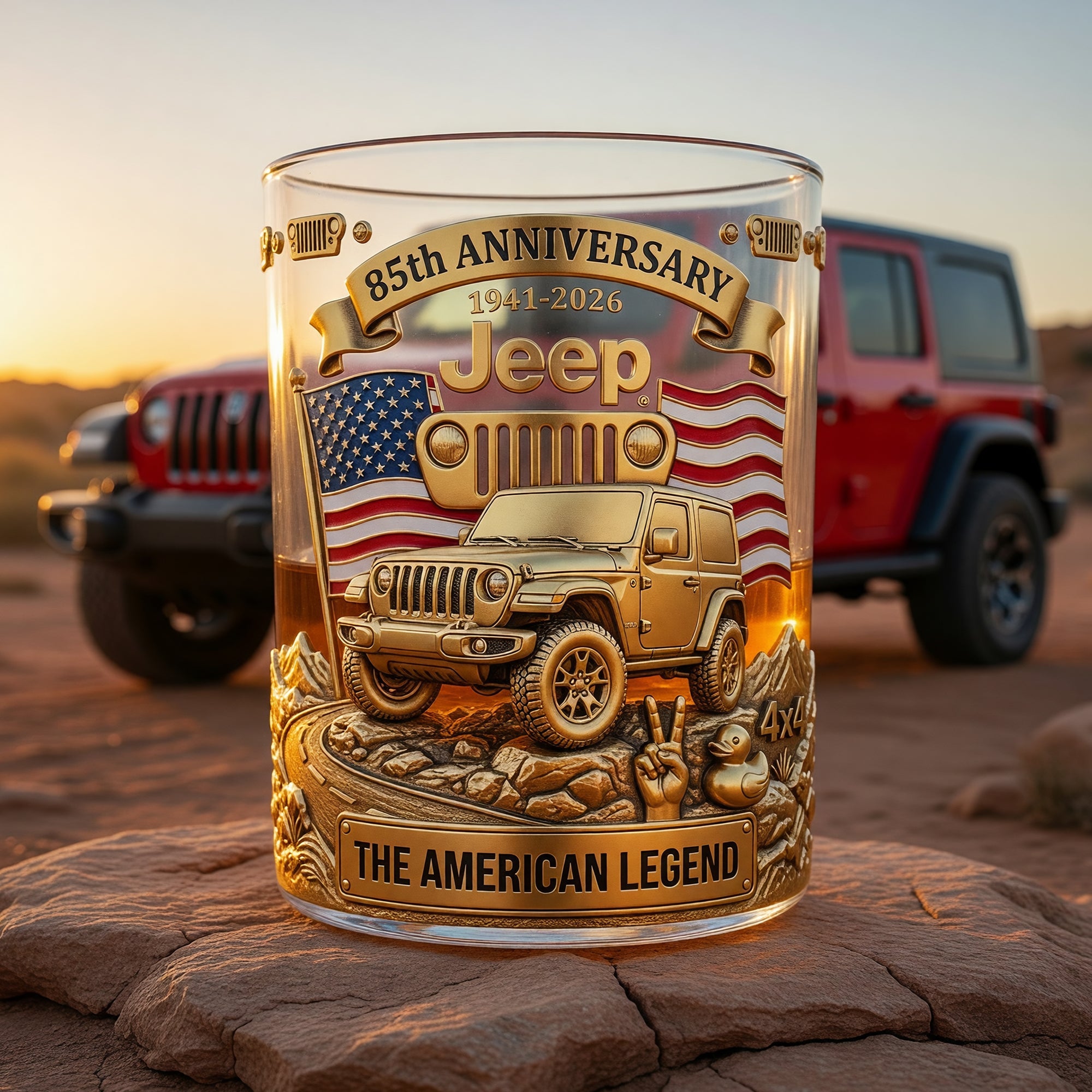 Celebrate Freedom with the 250th Anniversary USA Offroad Car Glass - Custom Gifts for Car Lovers and Patriots Glass PopCulturePrints