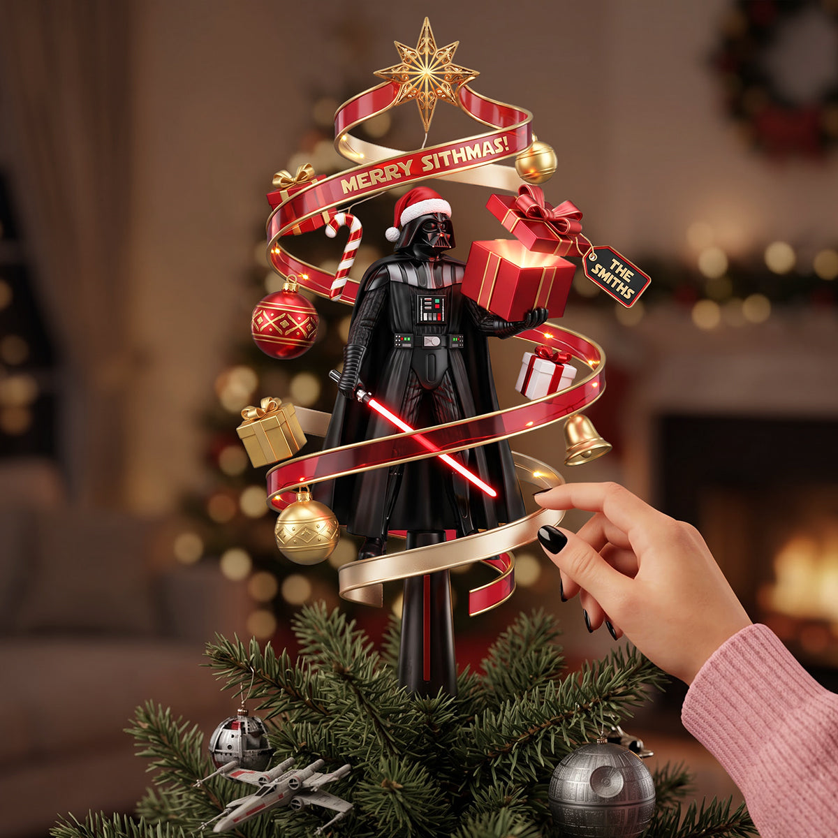 “Embrace the Dark Side of Christmas!” - Dark Christmas Tree Topper, Personalized Gift for Star Wars Fans