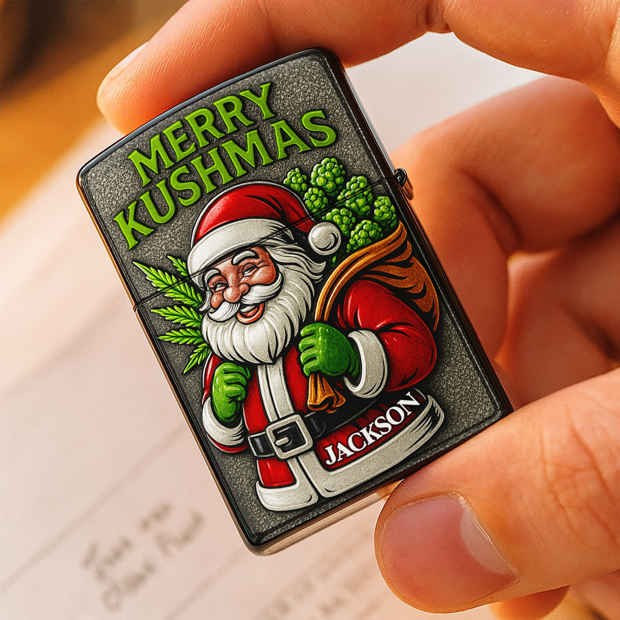 Merry Kushmas Lighter - Personalized Christmas Gift for Stoners Lighter PopCulturePrints