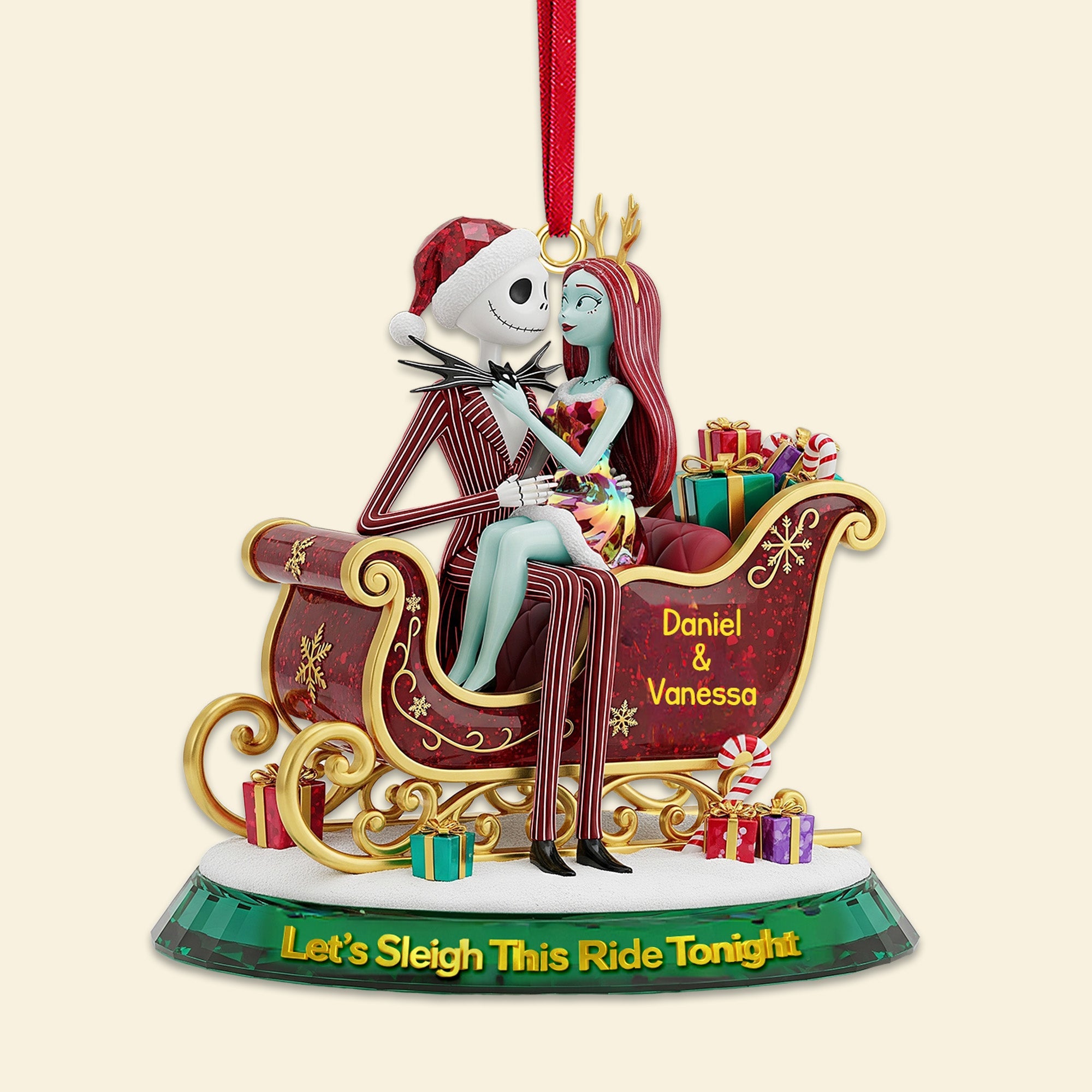 Let's Sleigh This Ride Tonight - Personalized Christmas Ornament for Couples Ornament PopCulturePrints