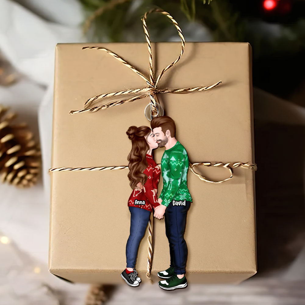 Personalized Christmas Ornament for Couples - Kissing Design