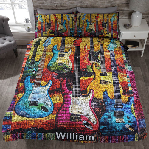 Personalized Guitar Lover's Quilt Bedding Set - Unique Gift for Music Fans Blanket PopCulturePrints