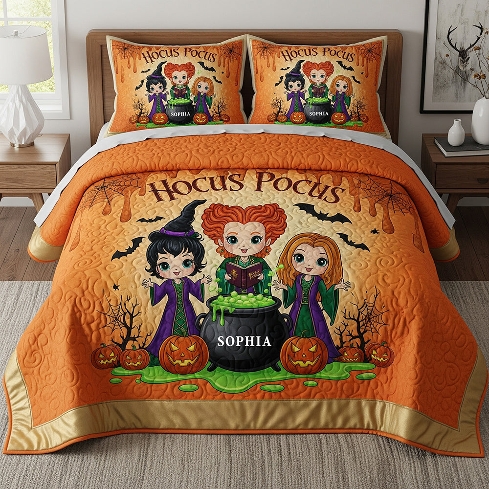 “Celebrate Spooky Nights with Style!” - Halloween Witch Quilt Bedding Set - Personalized Gifts for Witch Lovers Bedding Set PopCulturePrints