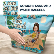 Load image into Gallery viewer, Sun, Sand, and a Drink in My Hand - Personalized Beach Bag Beach Bag PopCulturePrints
