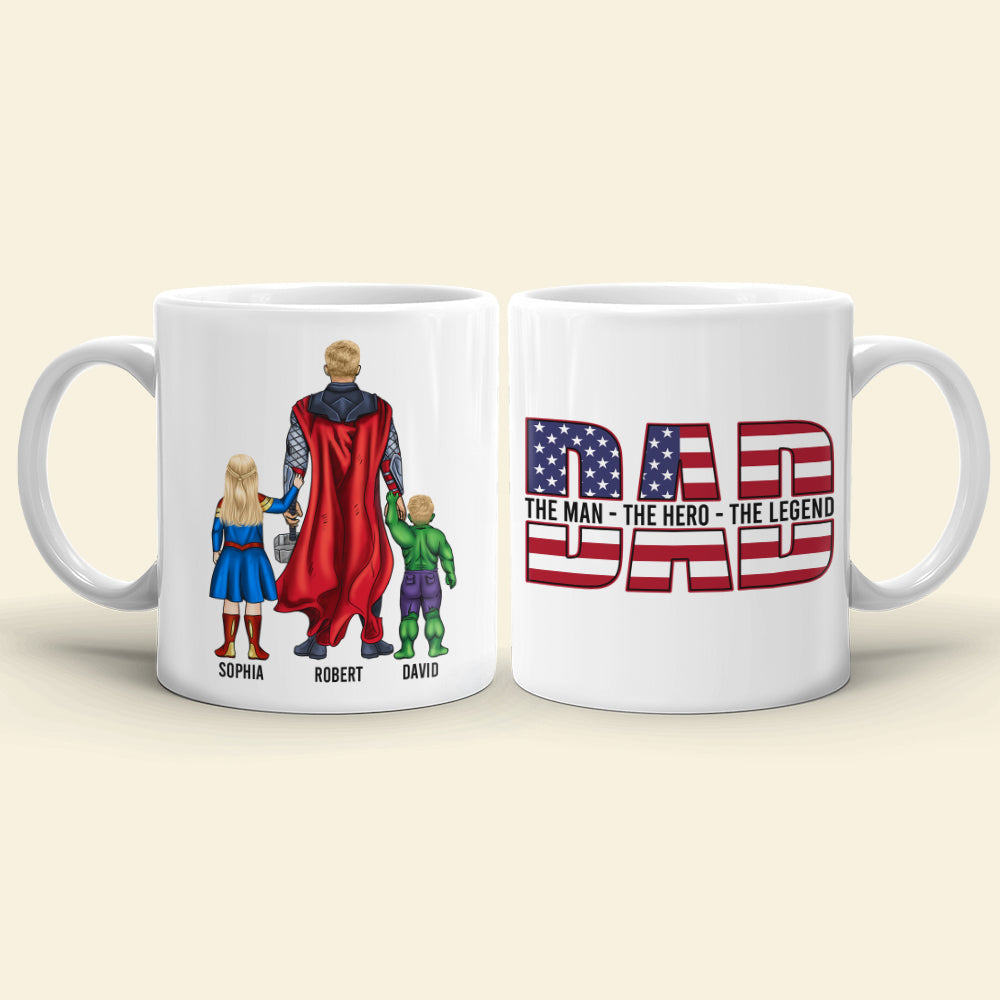 Personalized Superhero Dad Coffee Mug - The Man, The Hero, The Legend Coffee Mug PopCulturePrints