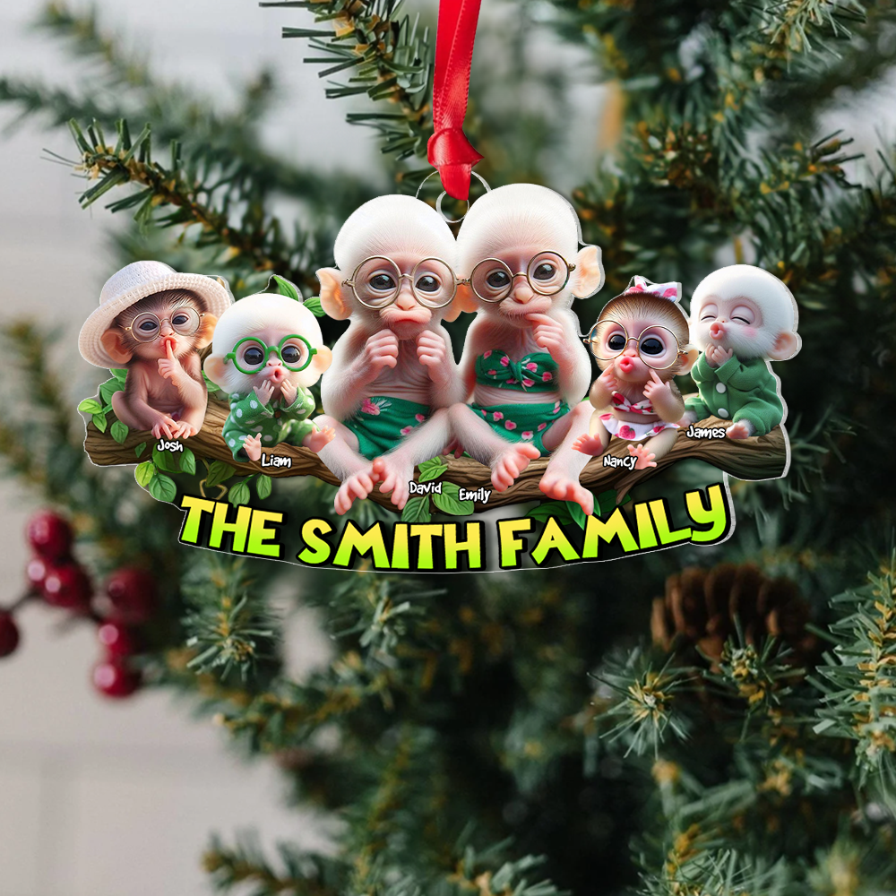 Charming Family Monkey Ornament - Personalized Family Gift Ornament PopCulturePrints