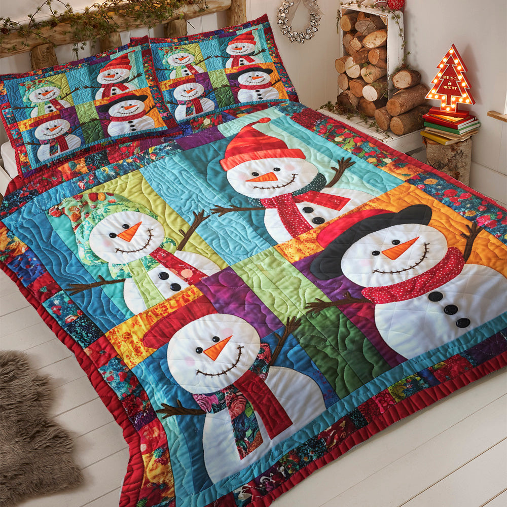 Festive Snowman Christmas Quilt Bed Set - Cozy Holiday Bedding | Valentine's Day Gifts Blanket PopCulturePrints