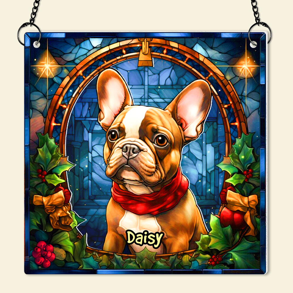 Personalized French Bulldog Christmas Suncatcher Ornament for Dog Lovers