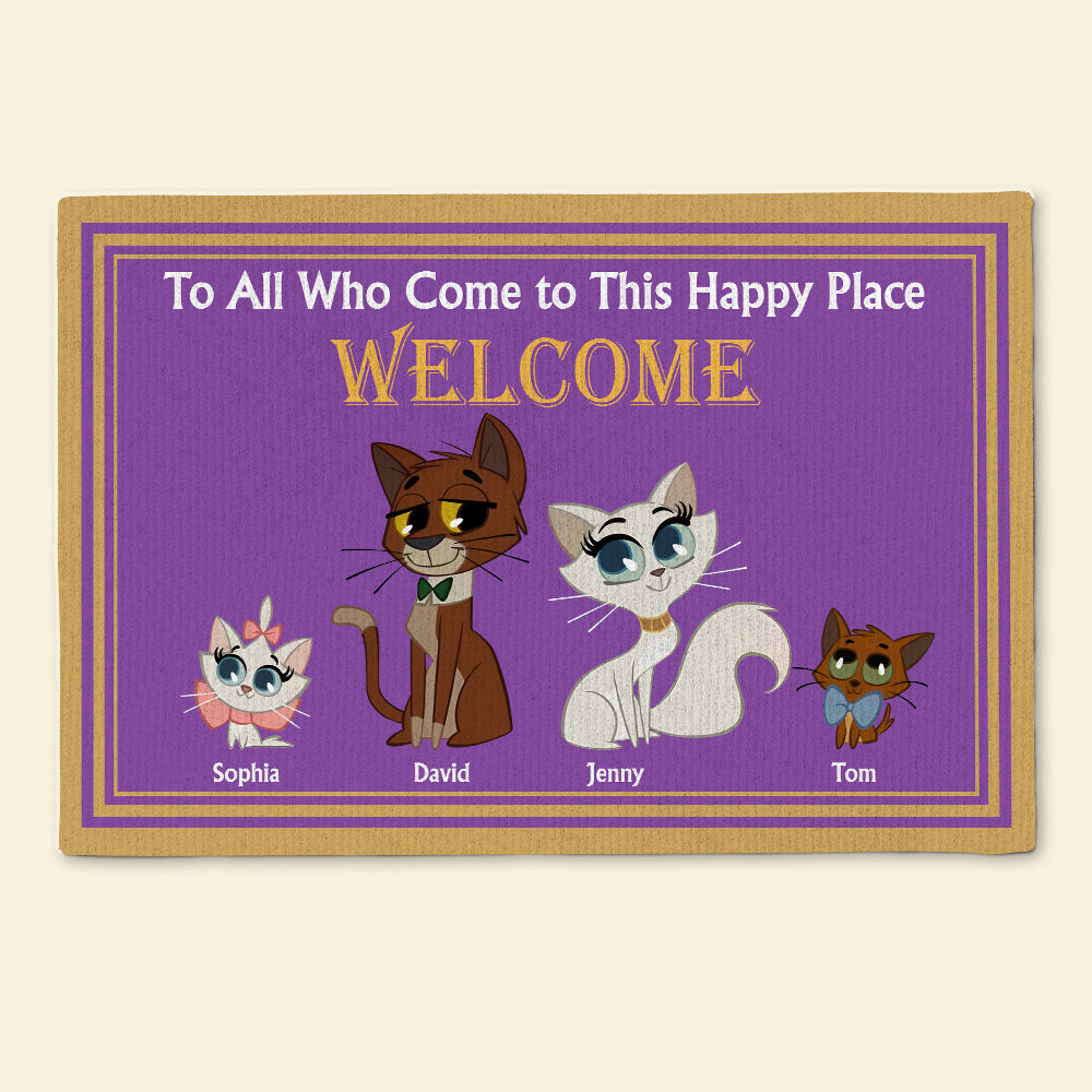 Personalized Family Cat Doormat - Welcome to Our Happy Place Doormat PopCulturePrints