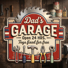 Load image into Gallery viewer, “Dad's Garage: Where Memories are Built” - Personalized Cut Metal Sign - Gift for Dad, Grandpa, Father’s Day Metal Signs PopCulturePrints
