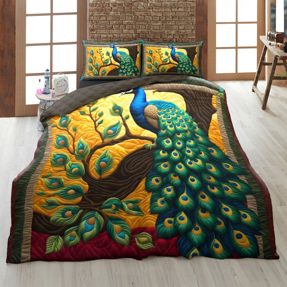 Personalized Peacock Quilt Bed Set - Unique Cultural Gift Blanket PopCulturePrints