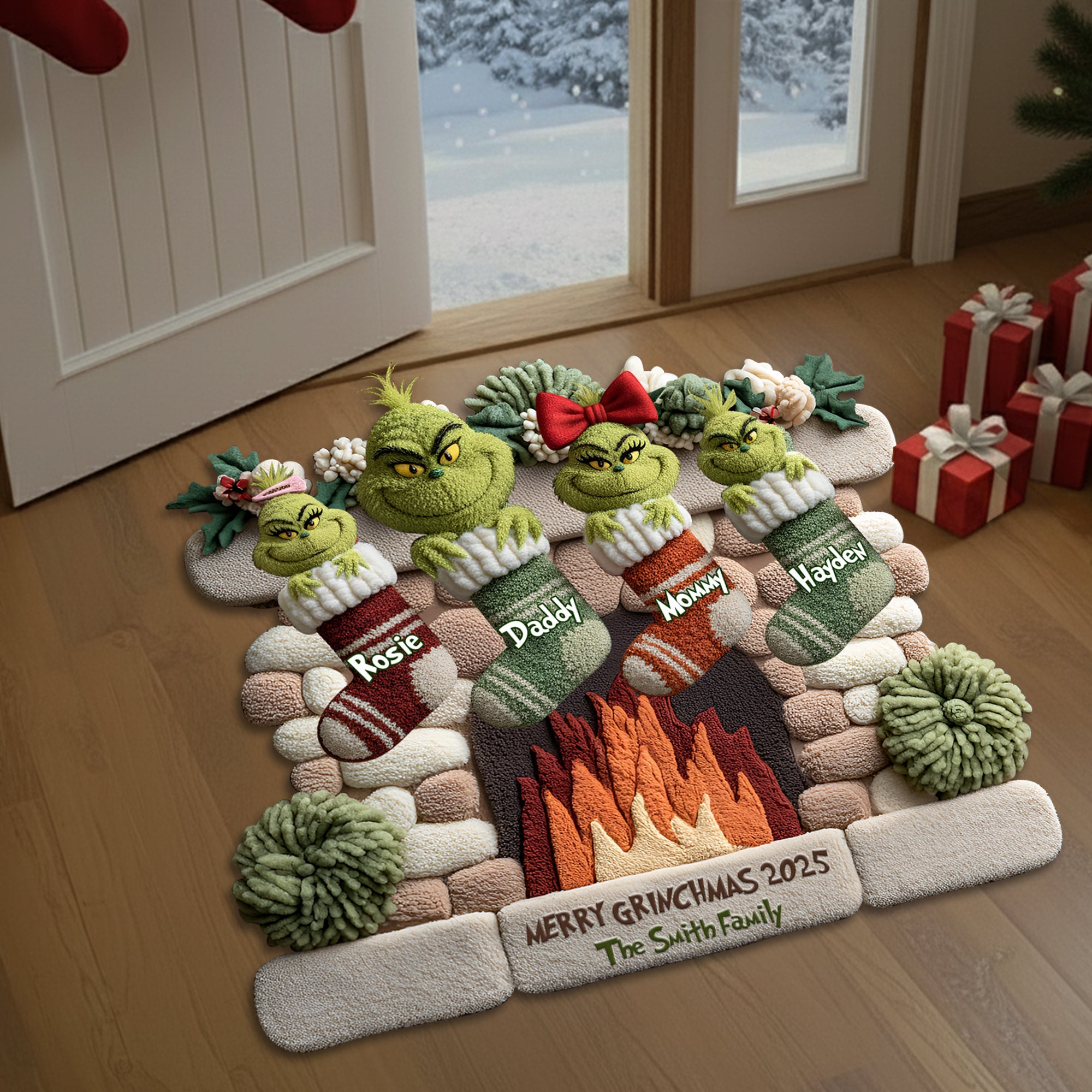 Merry Grinchmas Family Door Mat - Personalized Holiday Gift for Families Doormat PopCulturePrints