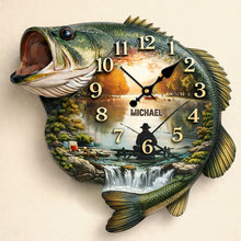 Load image into Gallery viewer, "Time for Fishing Adventures!" - Personalized Acrylic Clock for Fishing Lovers Hanging Wall Clock PopCulturePrints
