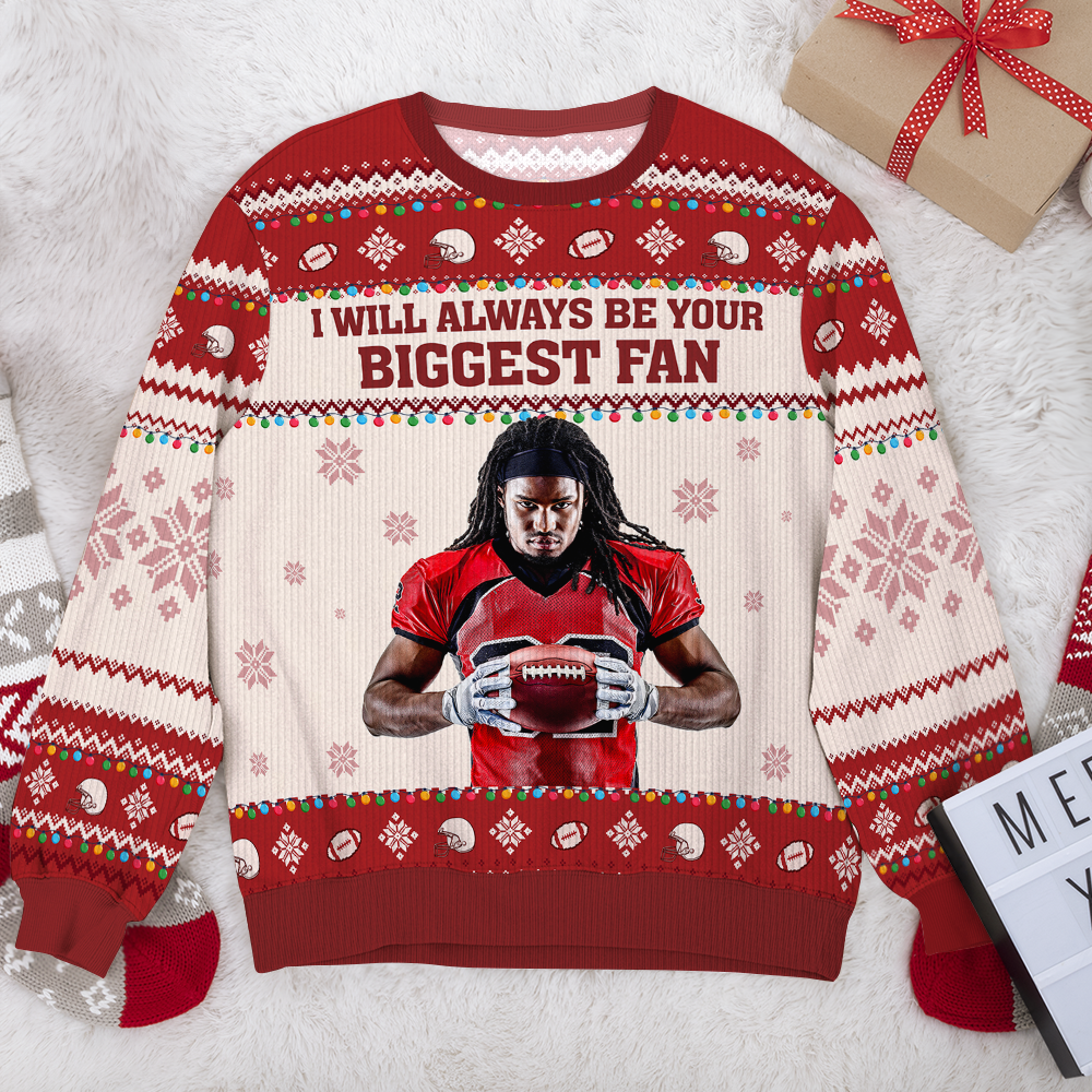 Personalized Football Fan Ugly Sweater - Custom Photo Gift