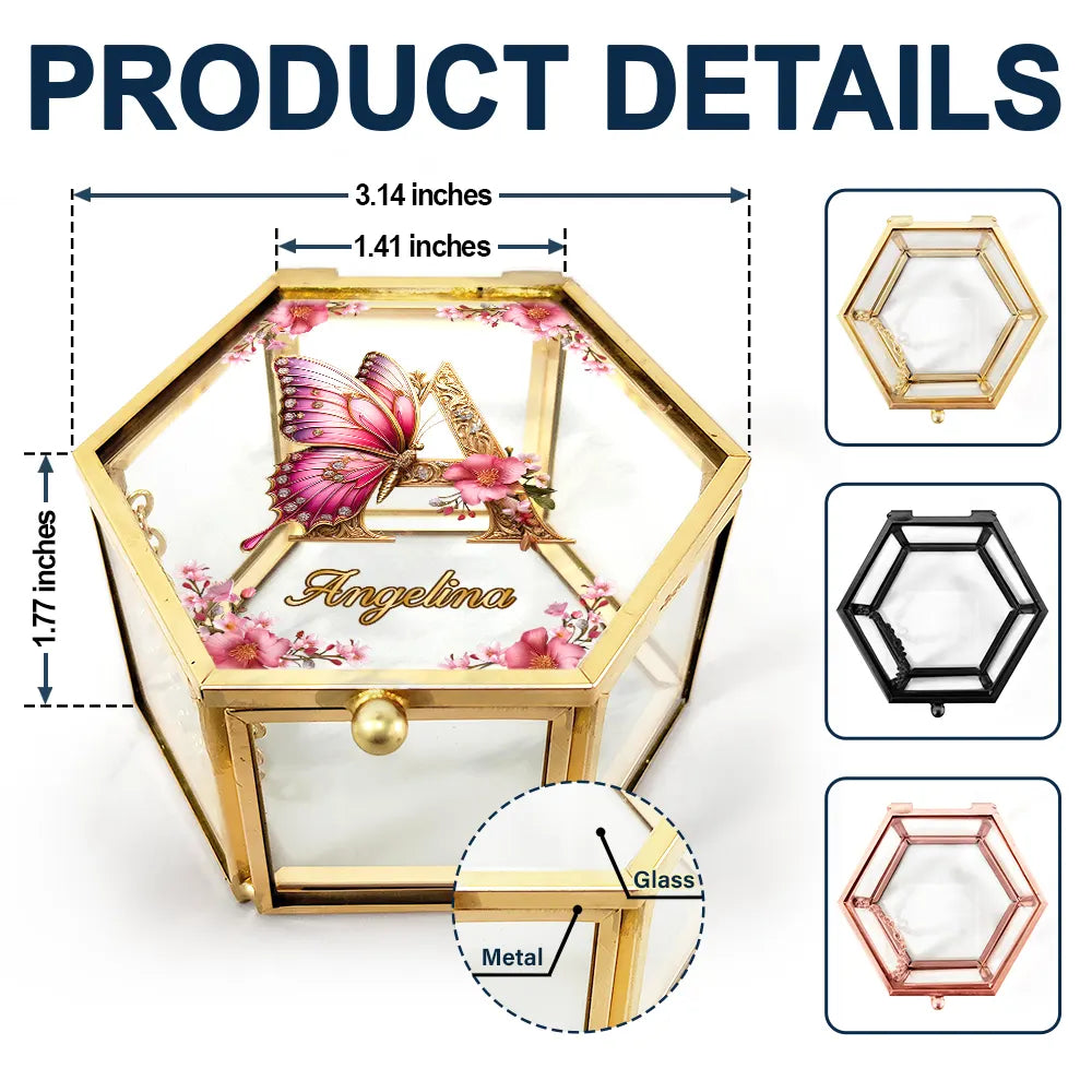 Embrace Elegance: Personalized Flower Butterfly Monogram Glass Jewelry Box Jewelry Box PopCulturePrints