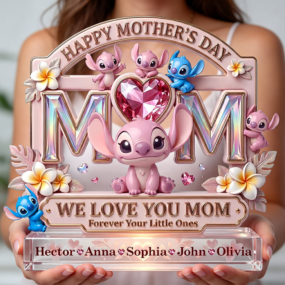 We Love You, Mom! - Personalized Pink Heart Mom Acrylic Plaque - Unique Gift for Mom & Grandma Light Box PopCulturePrints