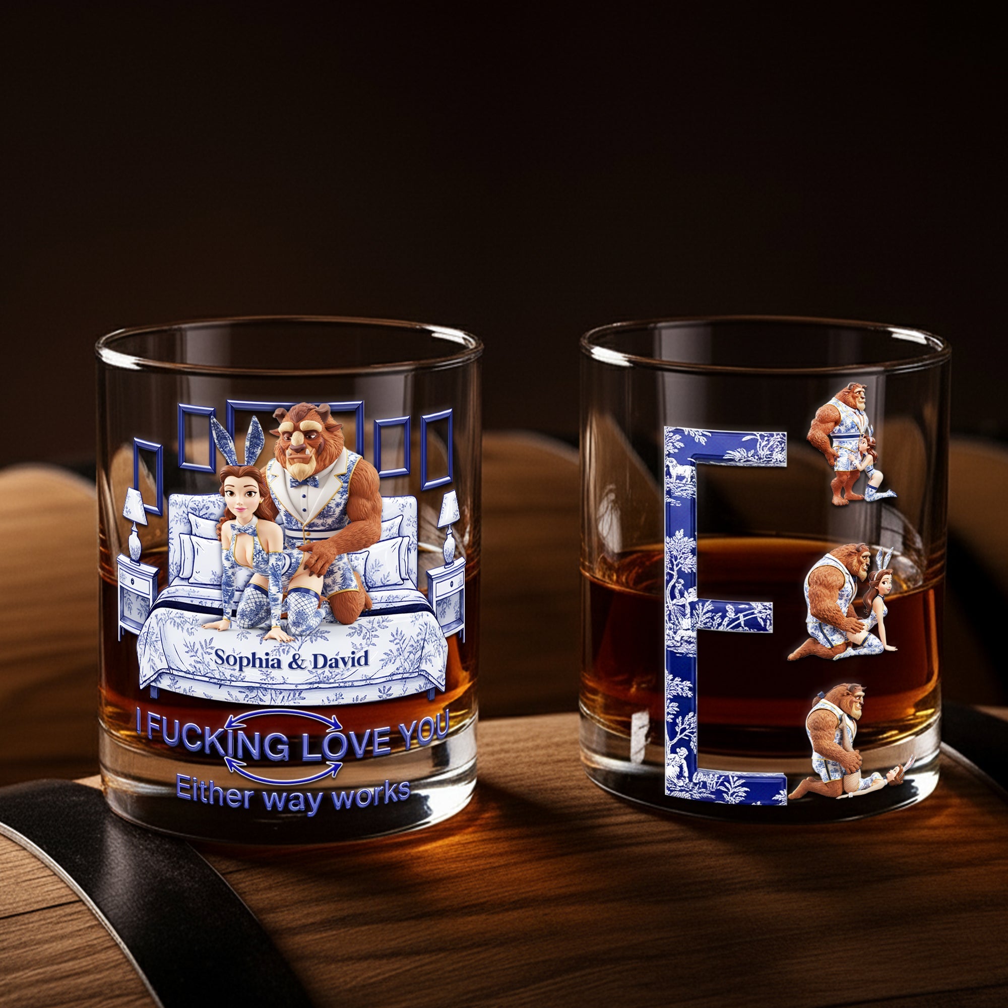Love In Every Sip - Personalized Wild Romance Couple Round Glass Glass PopCulturePrints