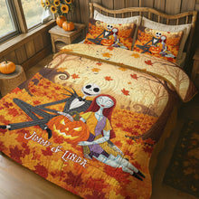 Load image into Gallery viewer, Embrace the Fall Vibes - Autumn Horror Couple Quilt Bedding Set - Personalized Gift for Couples Blanket PopCulturePrints
