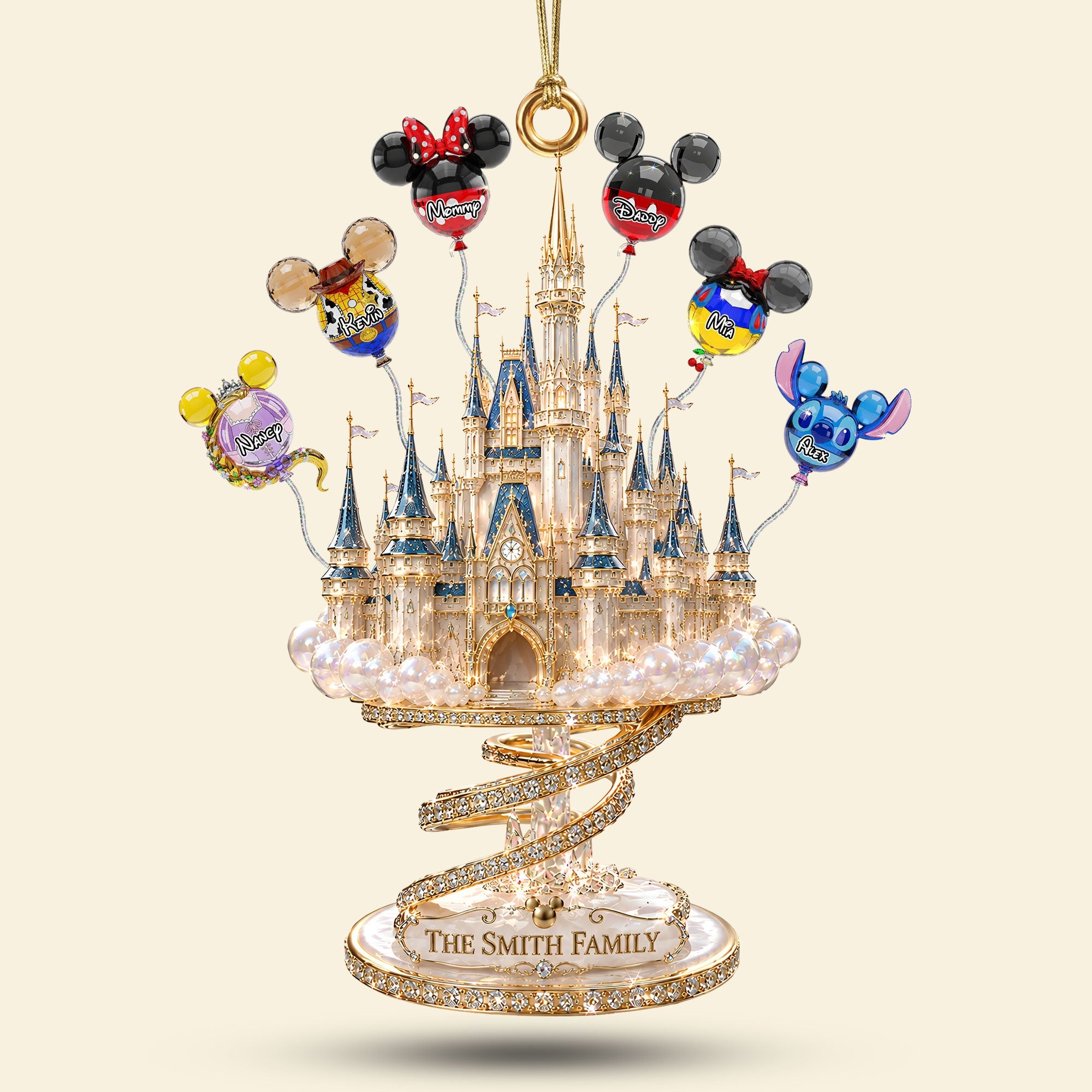 “A Magical World Awaits” - Dreamy Balloon Castle Acrylic Ornament - Personalized Gift for Family