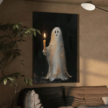 Load image into Gallery viewer, Ghostly Glow Candle Canvas Print - Halloween Decor Poster &amp; Canvas PopCulturePrints

