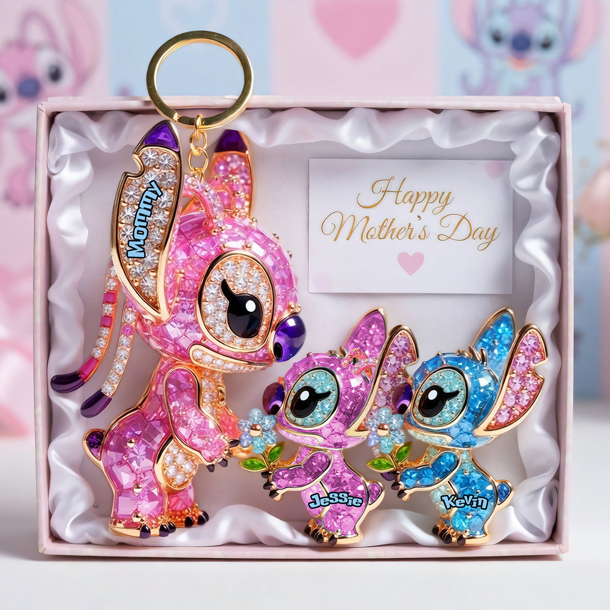 “A Mother’s Love Shines Bright” - Alien Mom and Kids Keychain - Personalized Gift for Mom & Grandma Keychains PopCulturePrints