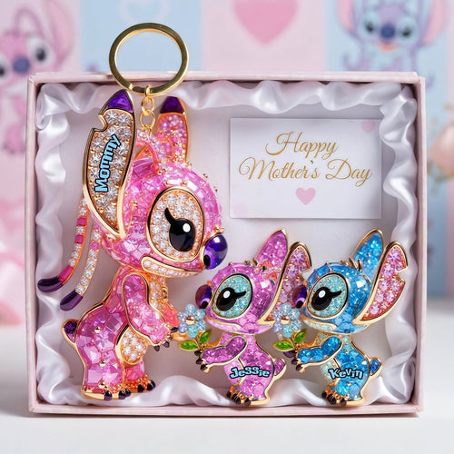 “A Mother’s Love Shines Bright” - Alien Mom and Kids Keychain - Personalized Gift for Mom & Grandma Keychains PopCulturePrints