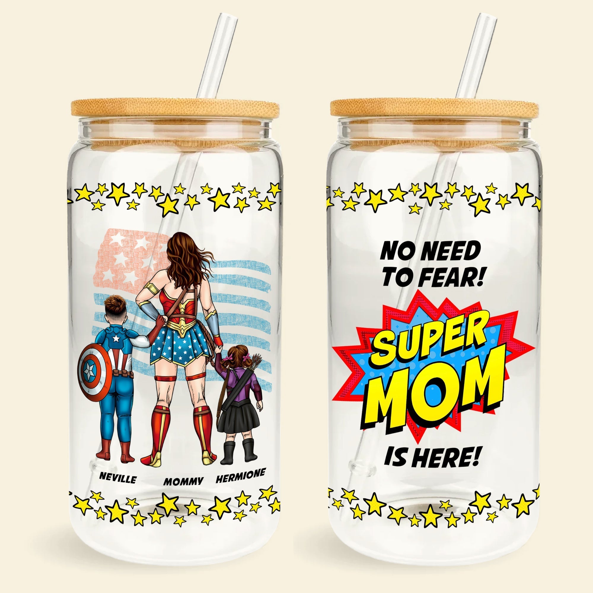 Super Dad Personalized Glass Can for Father's Day Glass Can PopCulturePrints