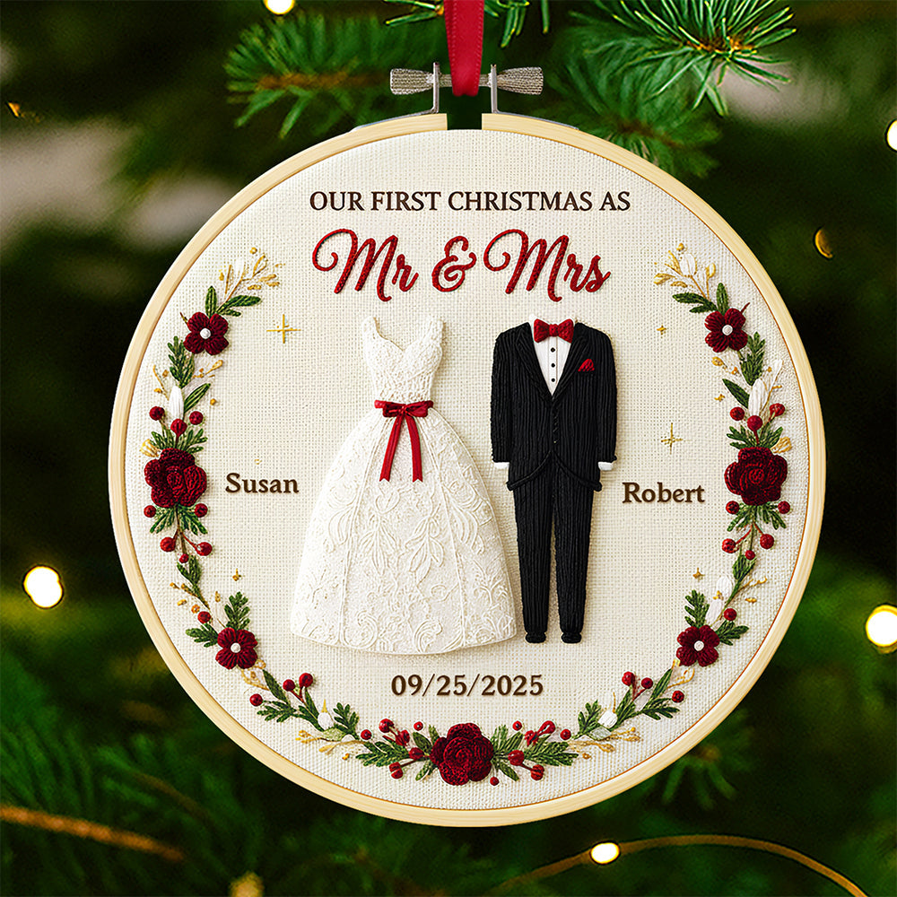 Our First Christmas as Mr & Mrs - Personalized Couple Wedding Ornament Ornament PopCulturePrints