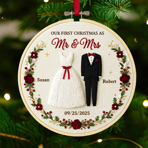 Our First Christmas as Mr & Mrs - Personalized Couple Wedding Ornament Ornament PopCulturePrints