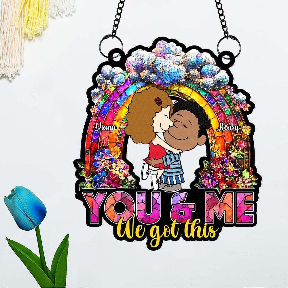 Personalized Acrylic Suncatcher - Rainbow Flower Couple Suncatcher PopCulturePrints
