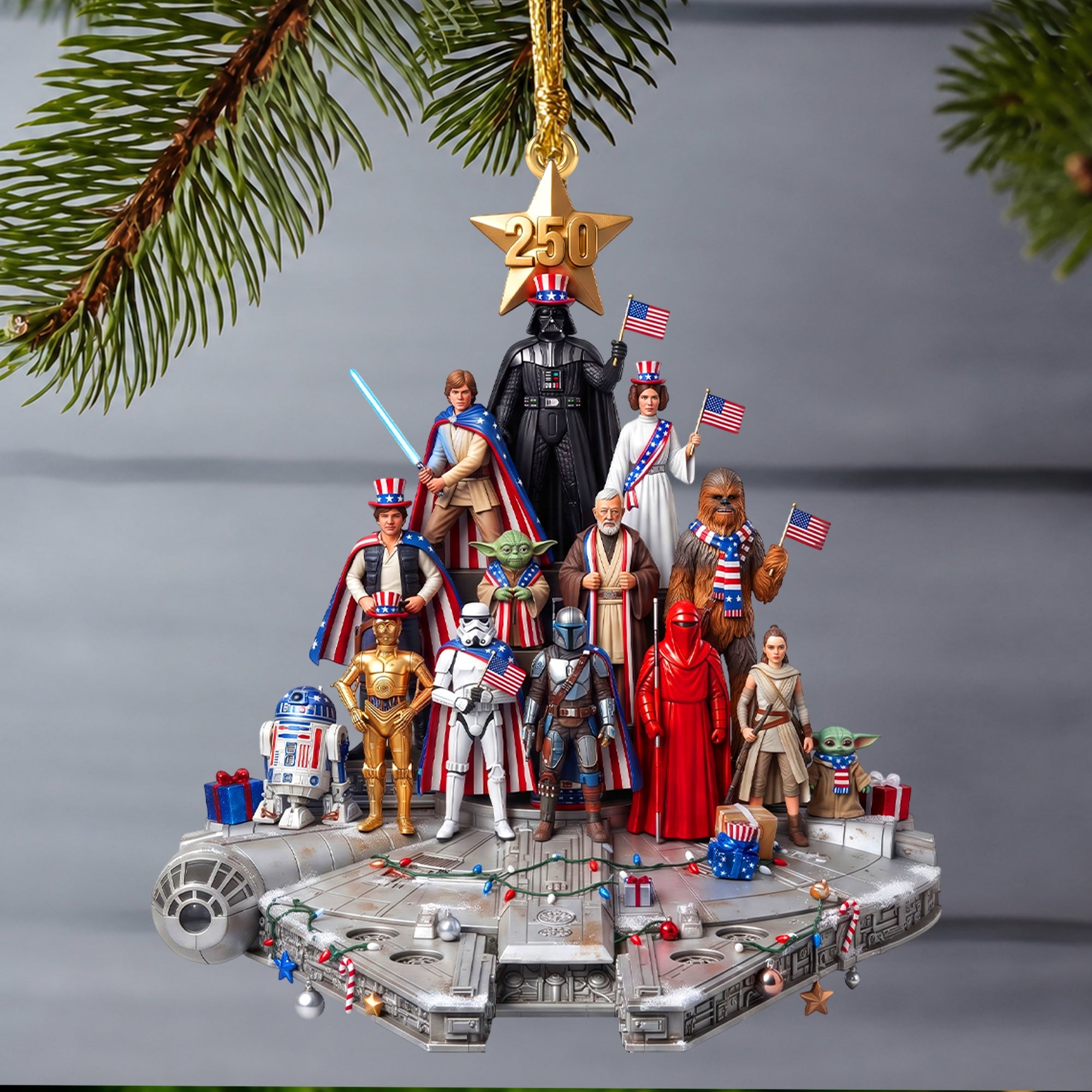 “Celebrate Their Patriotism with a Touch of the Universe” - Personalized Patriotic Universe Squad Side Ornament - Unique Gift for Star Wars Fans, Family, and Friends