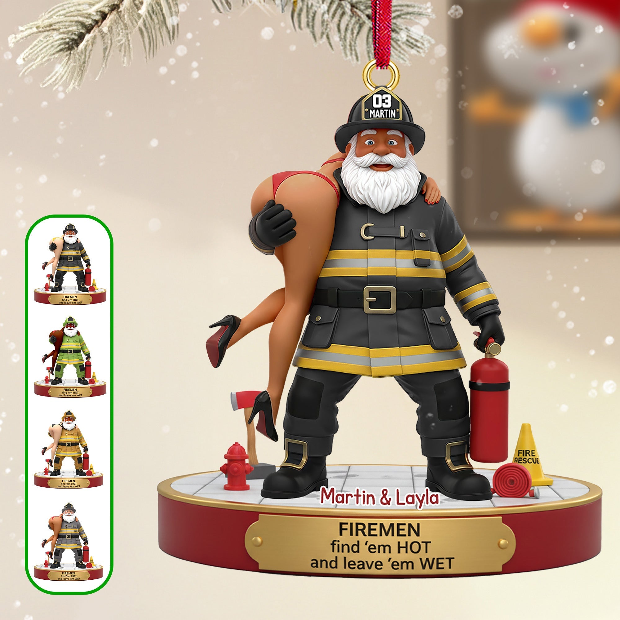 Naughty Firefighter Couple Ornament - Personalized Christmas Gift for Couples Ornament PopCulturePrints