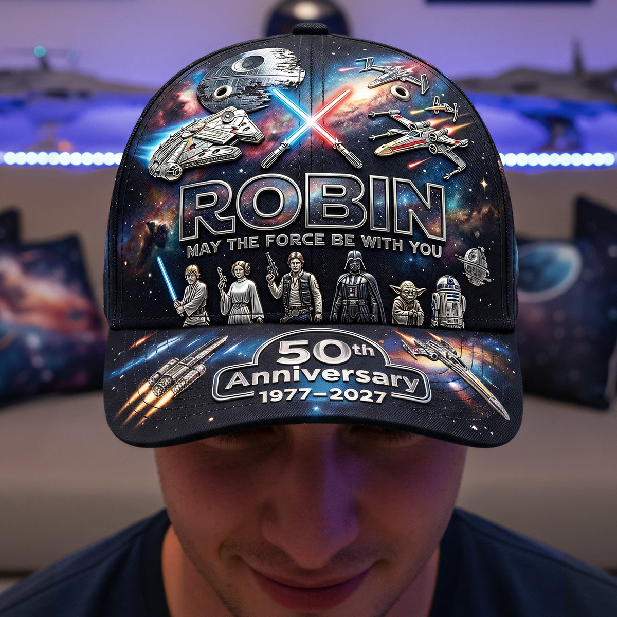 “May the Force Be With You” - 50th Anniversary Cosmic Classic Cap - Personalized Gift for Cosmic Lovers Caps PopCulturePrints