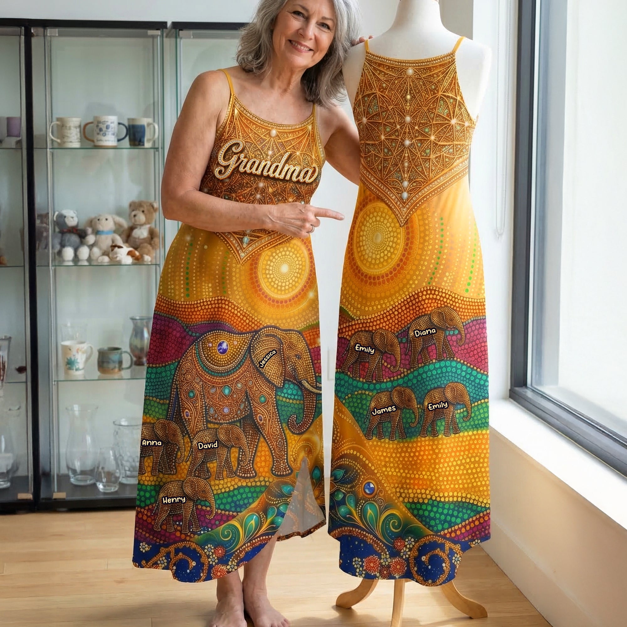 Celebrate Love with Customizable Elephant Grandma Maxi Dress - Perfect Gift for Mom and Grandma Dress PopCulturePrints