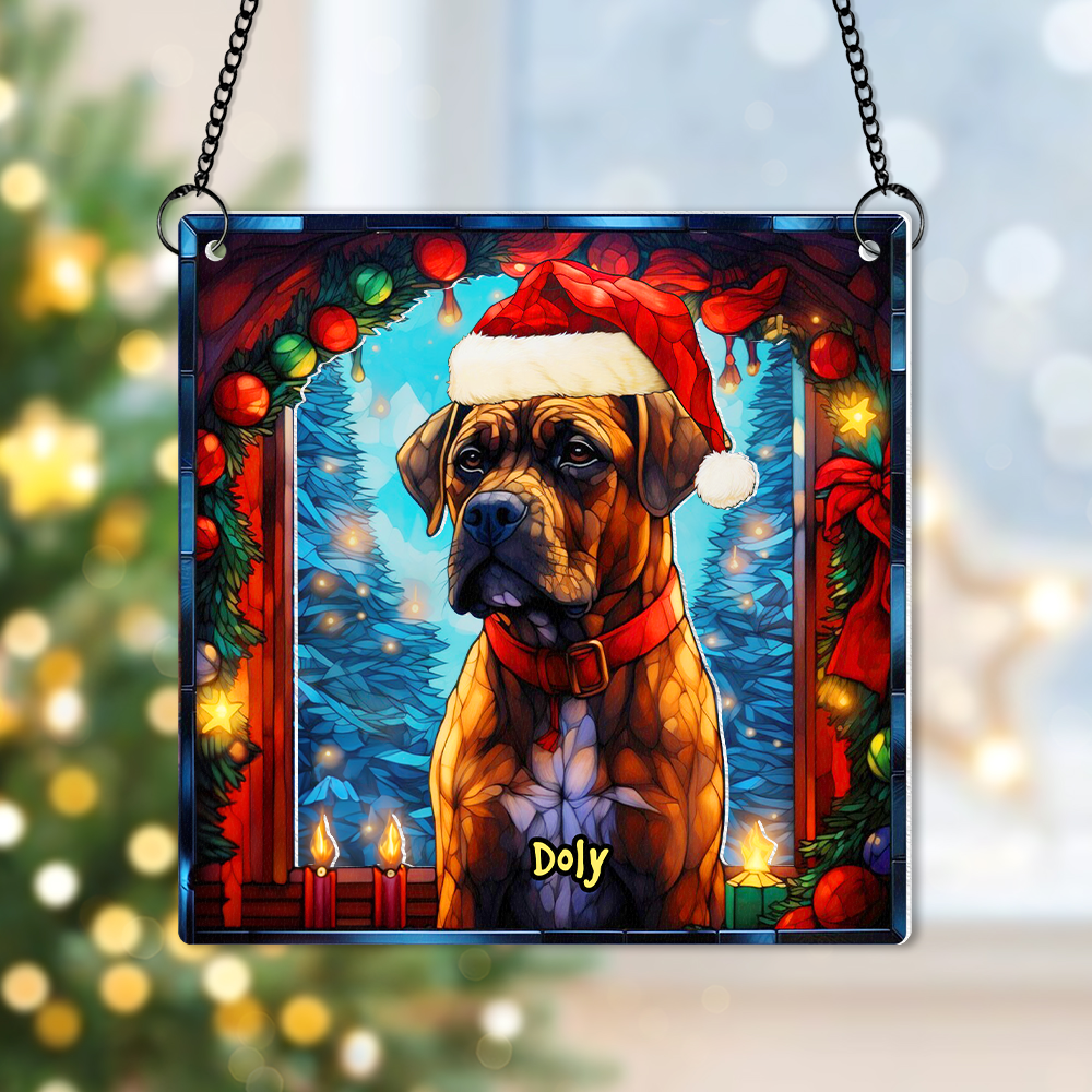 Custom Christmas Boxer Dog Lover Suncatcher Ornament