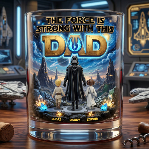 The Force Is Strong With This Dad - Personalized Drinking Glass Gift for Dads, Grandpa & Kids Glass PopCulturePrints