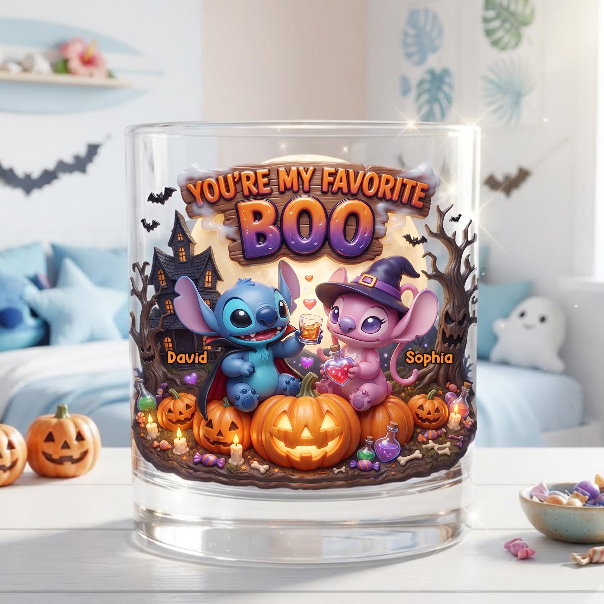 You're My Favorite Boo - Personalized Halloween 11oz Round Glass for Couples Glass PopCulturePrints