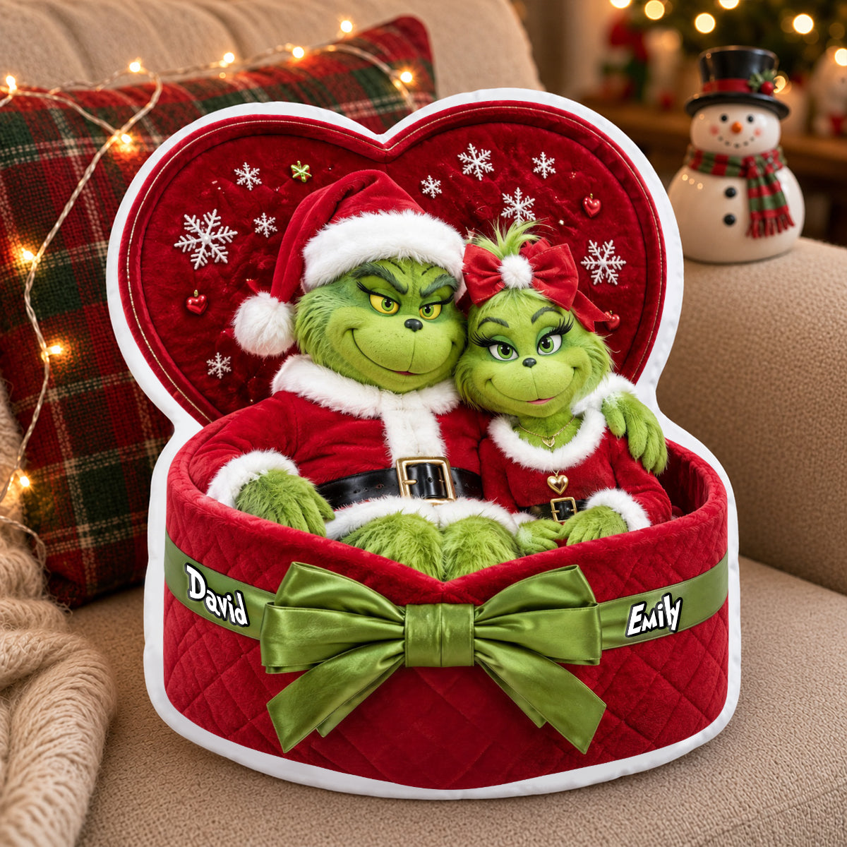 “Give the Gift of Love!” Festive Couple Red Gift Box Pillow - Personalized Christmas Gift For Couples