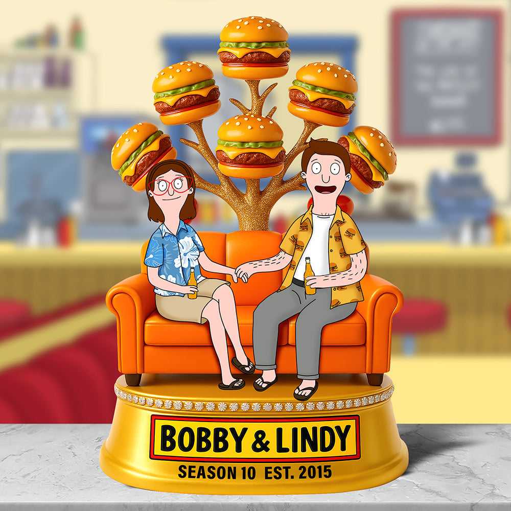 “Love is Like a Burger, It Gets Better Together” - Personalized Burger Couple Acrylic Plaque Gift for Couples, Friends, and Food Lovers Shaped Plaques PopCulturePrints