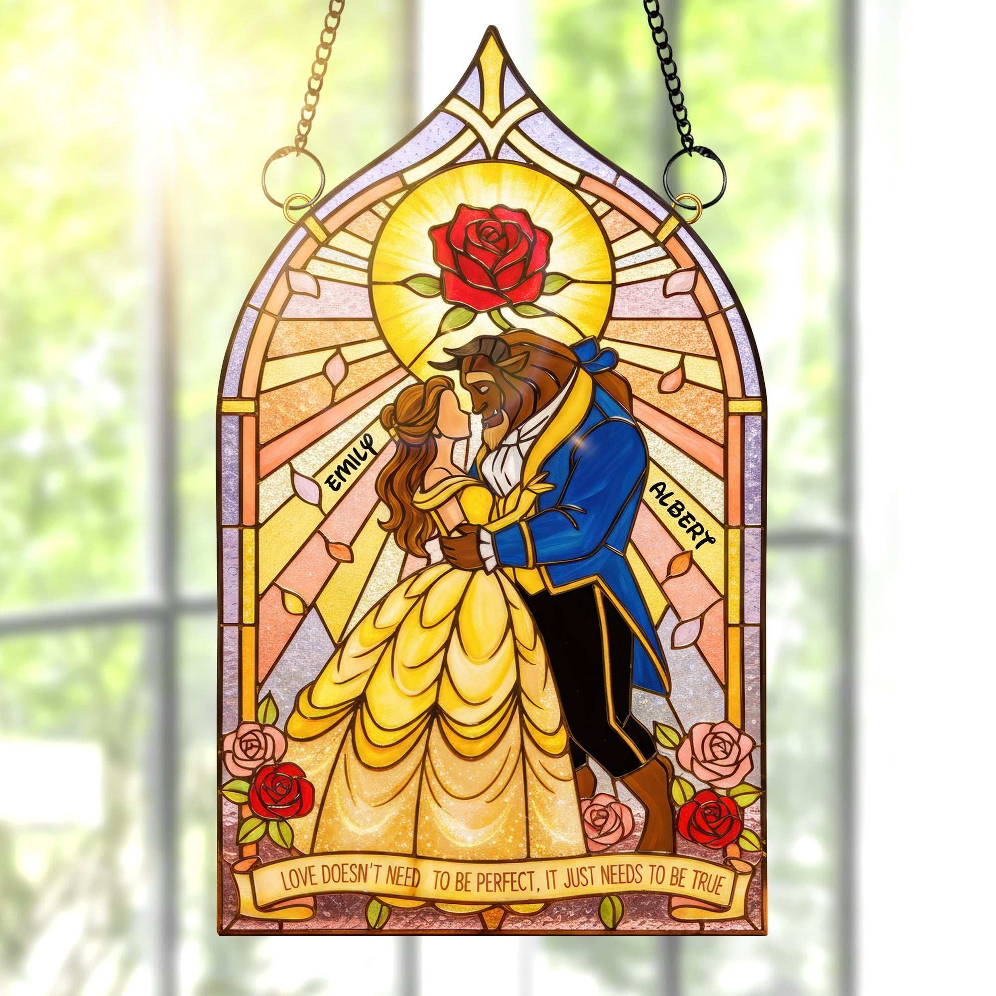Love Doesn't Need To Be Perfect - Sweet Couple Suncatcher Ornament Ornament PopCulturePrints