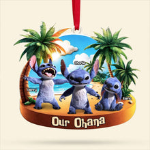 Load image into Gallery viewer, Personalized Family Ornament with Cute Blue Alien Design Ornament PopCulturePrints
