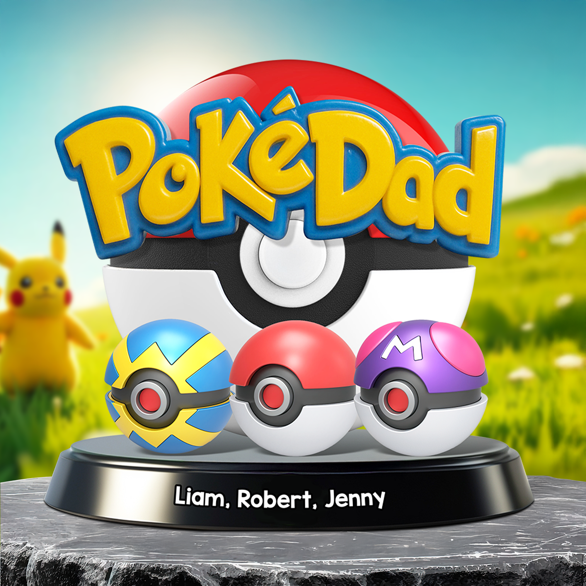 "PokéDad: Catch the Memories" - Personalized Acrylic Plaque - Gift for Dad, Grandpa, and More Shaped Plaques PopCulturePrints