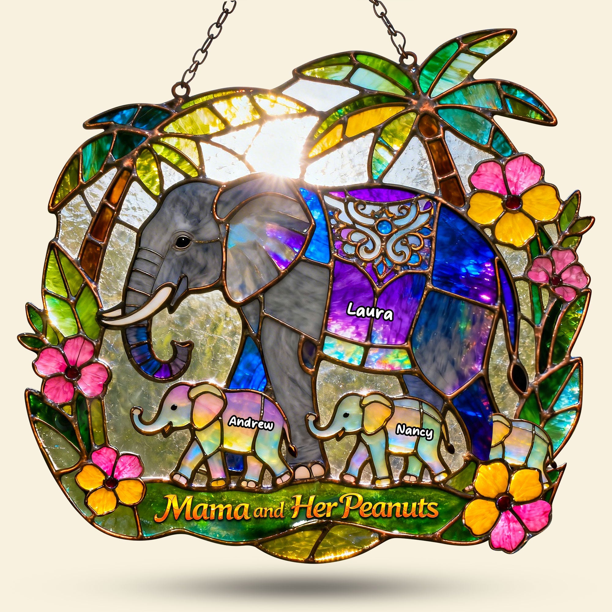 Mama and Her Peanuts - Personalized Elephant Suncatcher Ornament for Mother's Day Ornament PopCulturePrints